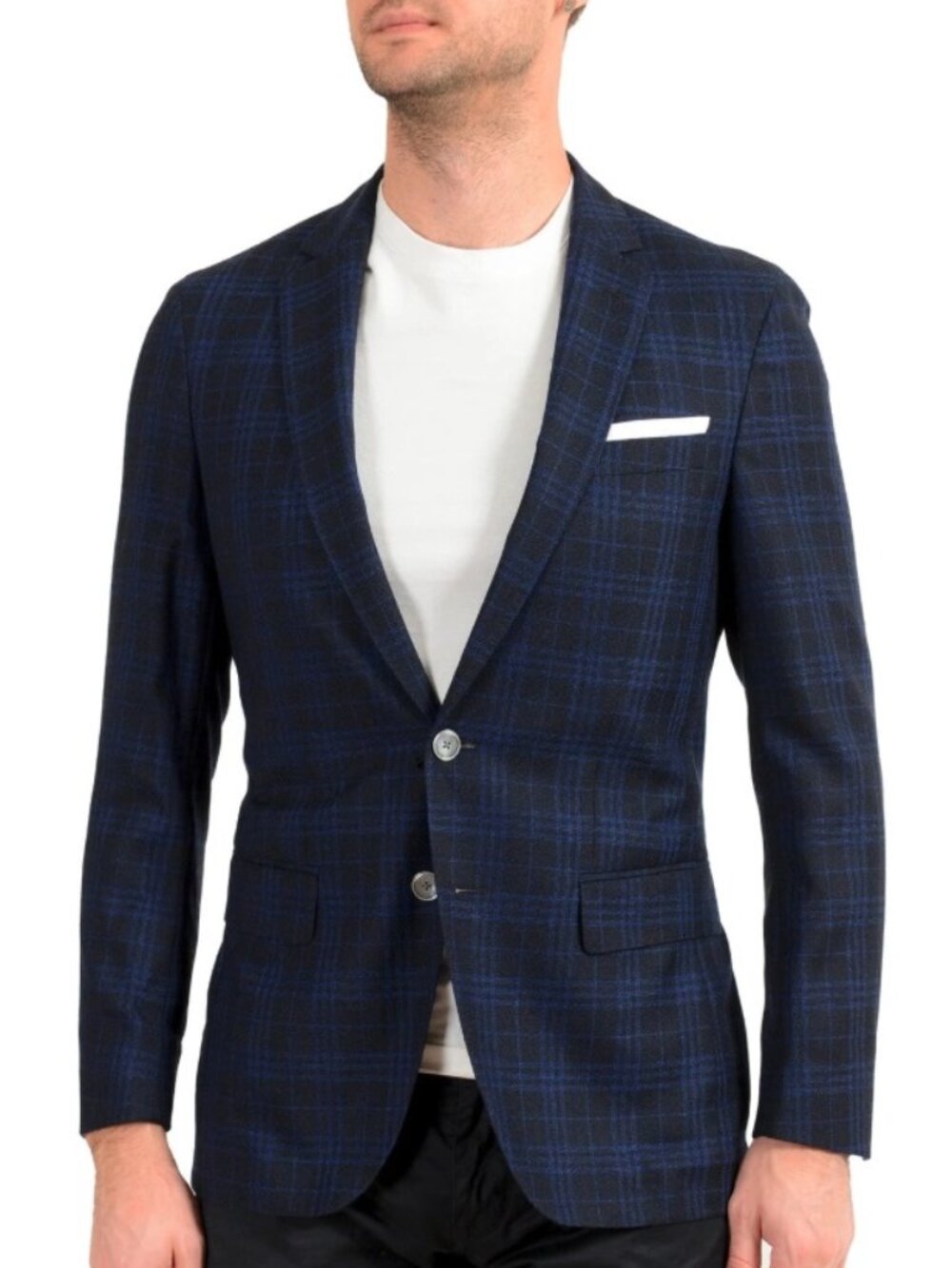 Hugo Boss Men's "Hartlay" Slim Fit Blue Plaid 100% Wool Blazer US 42R IT 52R